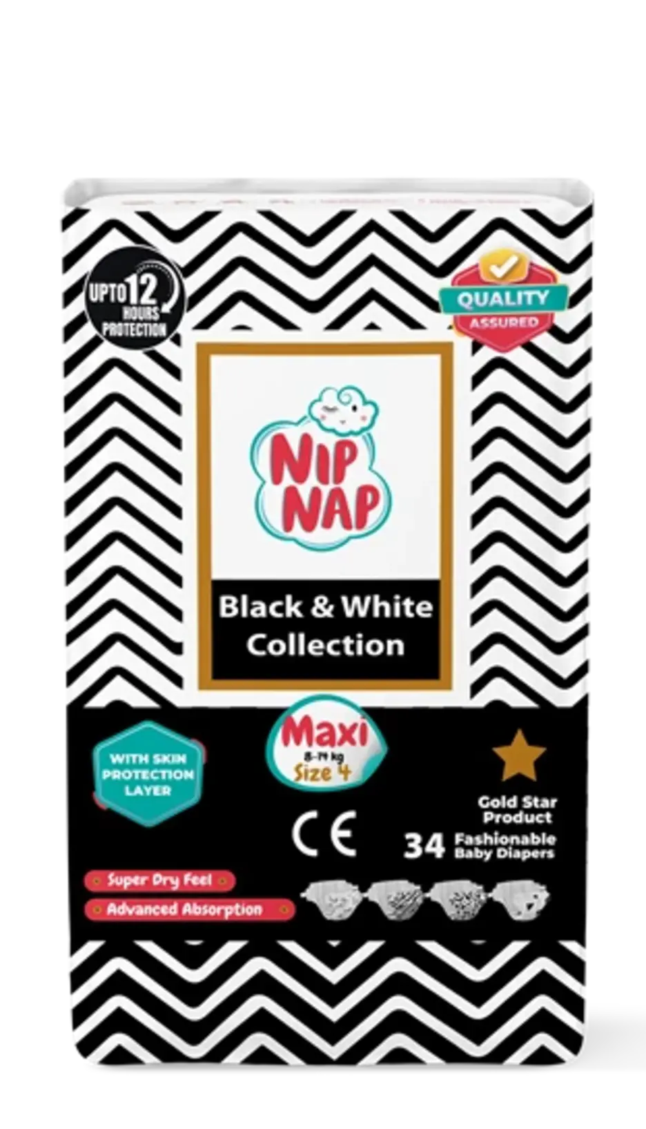 Nipnap Black And White High Count Maxi 34 Pieces