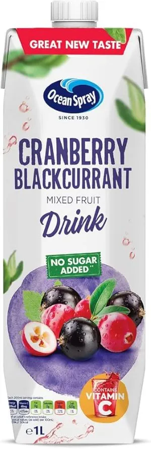 Oceanspray Cranberry Blackcurrant No-Sugar Drink 1Ltr