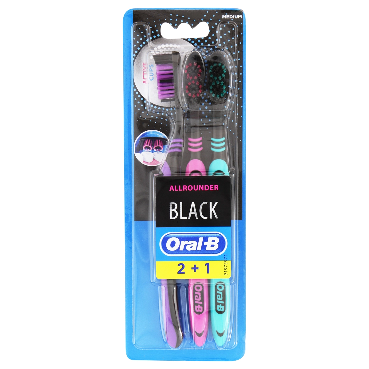 Oral-B Tooth Brush Black Medium 2+1