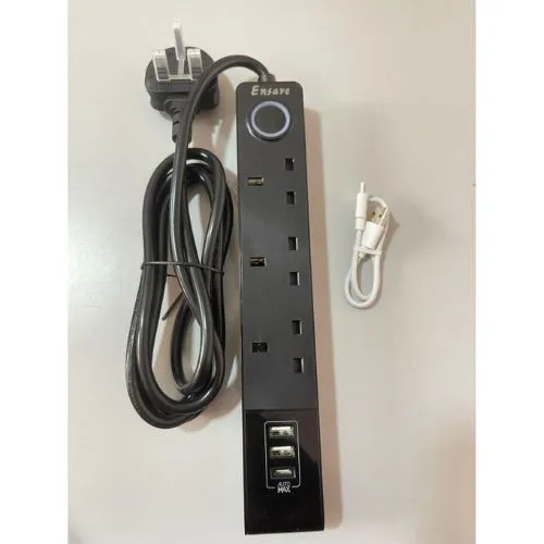 Ensave 3Way Extesion Socket W/Usb Mp3-3U Black