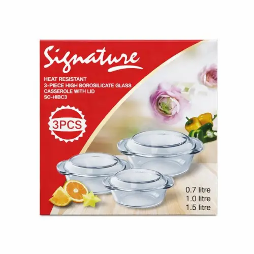 Signature Oven Glass Casserole 3Pc Sg-Hbgc3