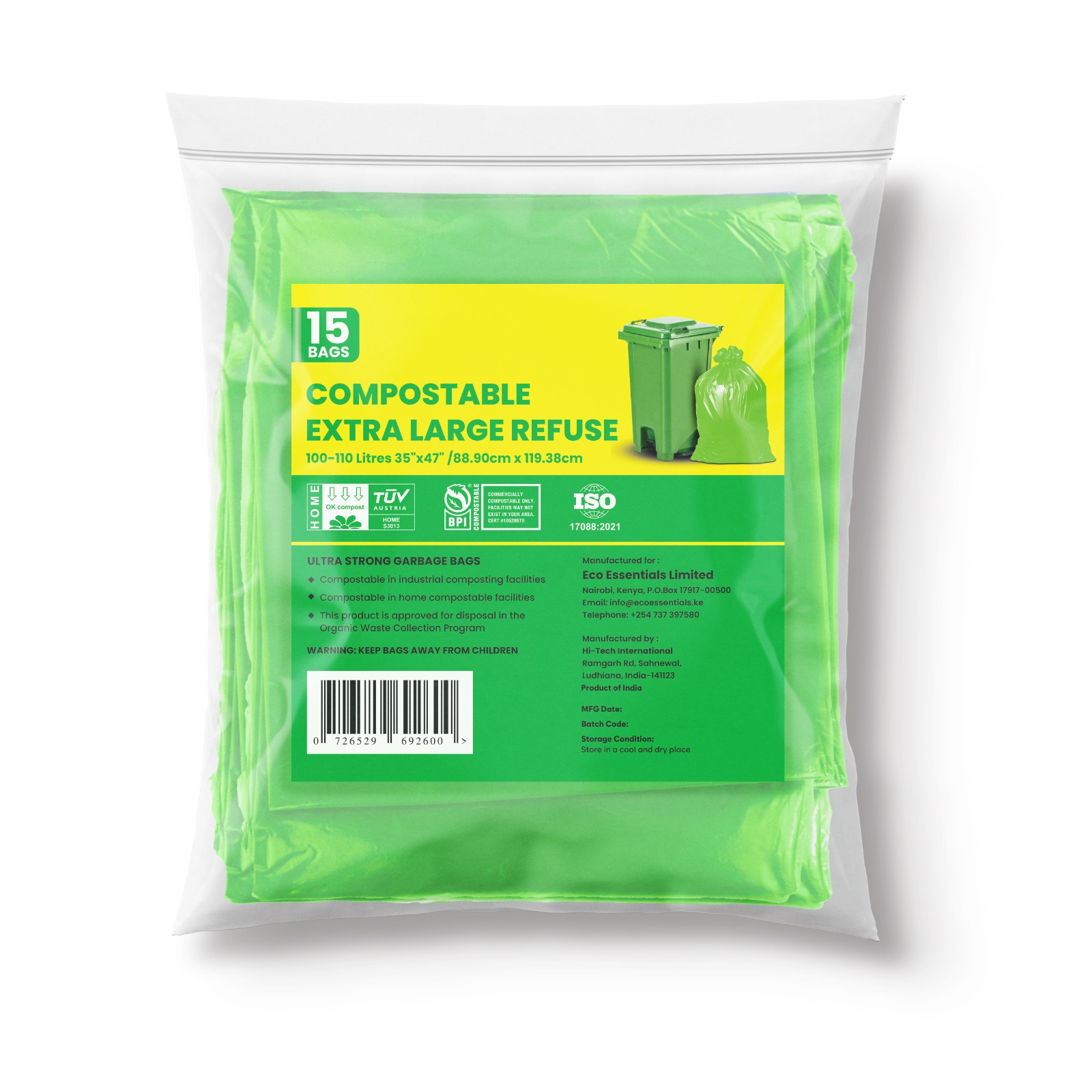Eco Compastible Garbage Bag Green 88.90CmX119.38Cm