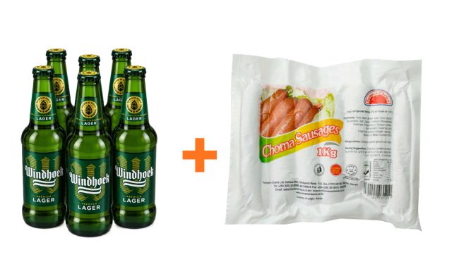 Windhoek Lager 330Ml 6s + Farmers Choice Beef Choma Sausage 1Kg